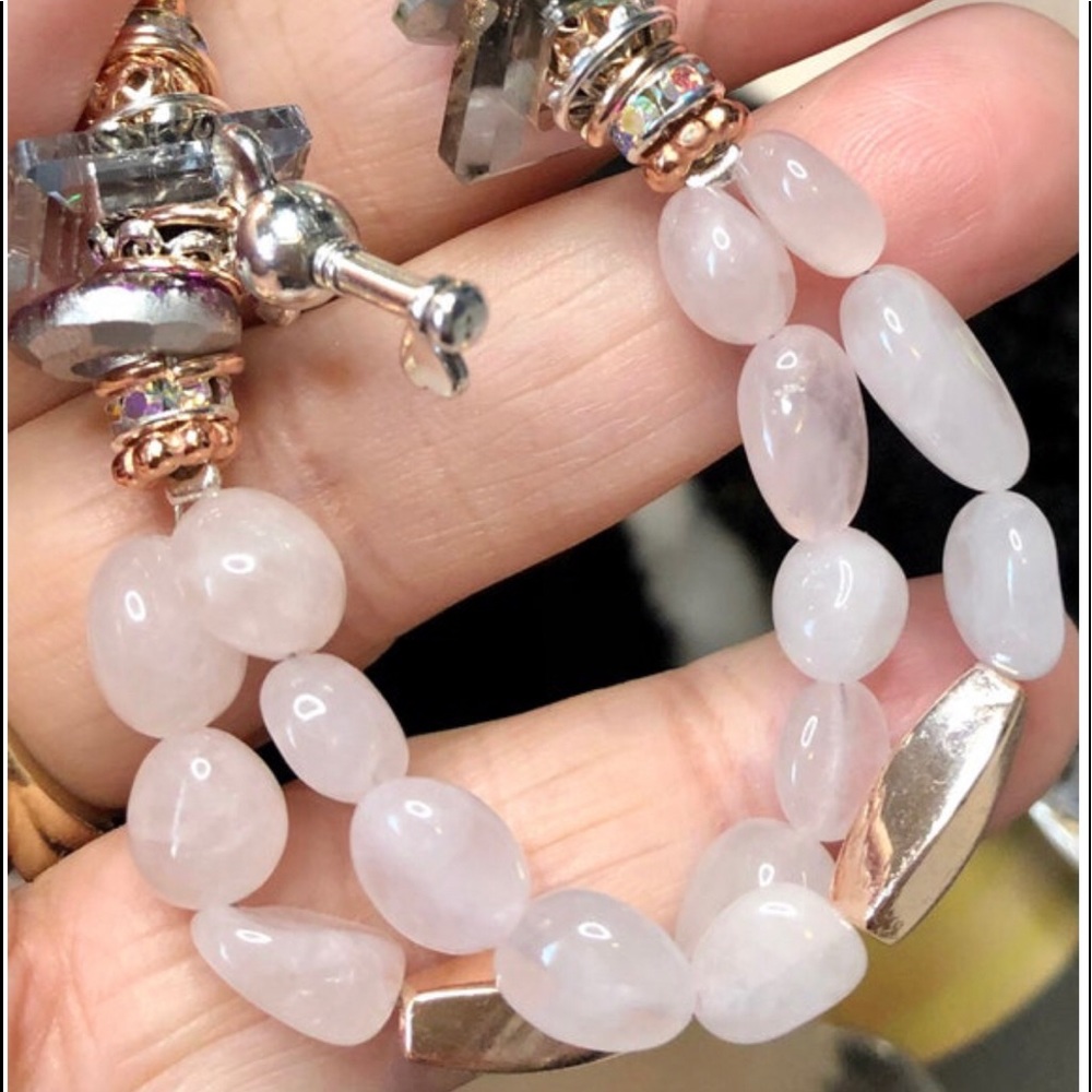 🌹Rose quartz chunky charm bracelet-natural stones